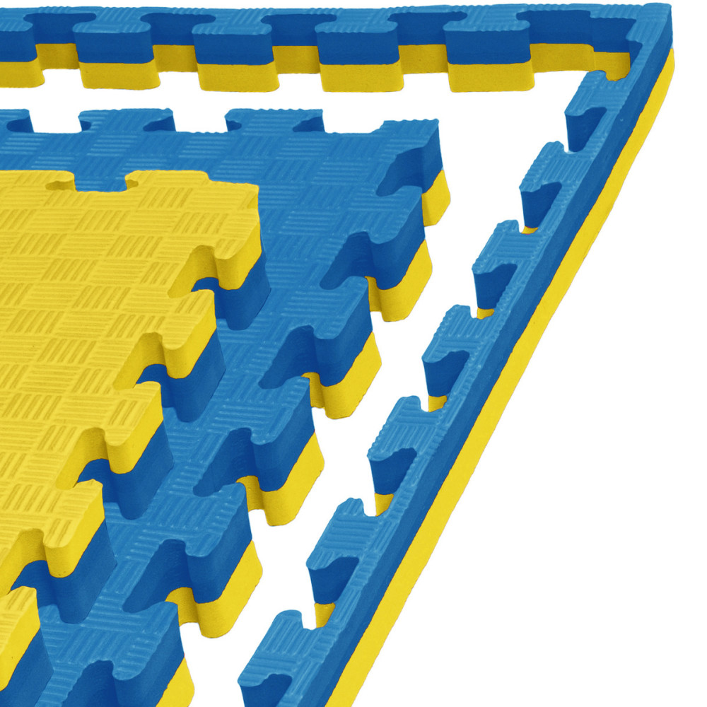 Mata puzzle piankowe 100x100x2,5 żółty/niebieski